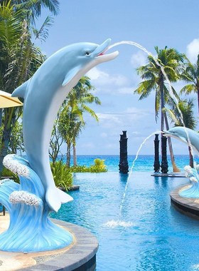 仿真海豚雕塑海洋馆喷o泉动物大型玻璃钢摆件水池乐园装饰景观户