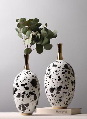 长新式陶JVA瓷瓶泼墨拼色颈花器样板房花创意插花中装饰品一枝花