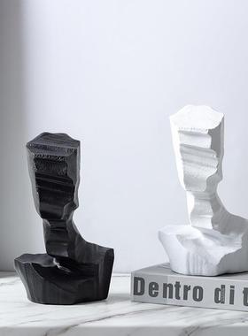 现代北欧极艺简脂抽树象半身黑白头人人物人像术雕塑摆无件家居饰