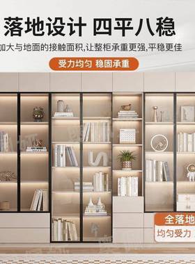 实木玻璃书柜意式家用DUD书房展柜生态地轻奢板落示柜透明收纳储