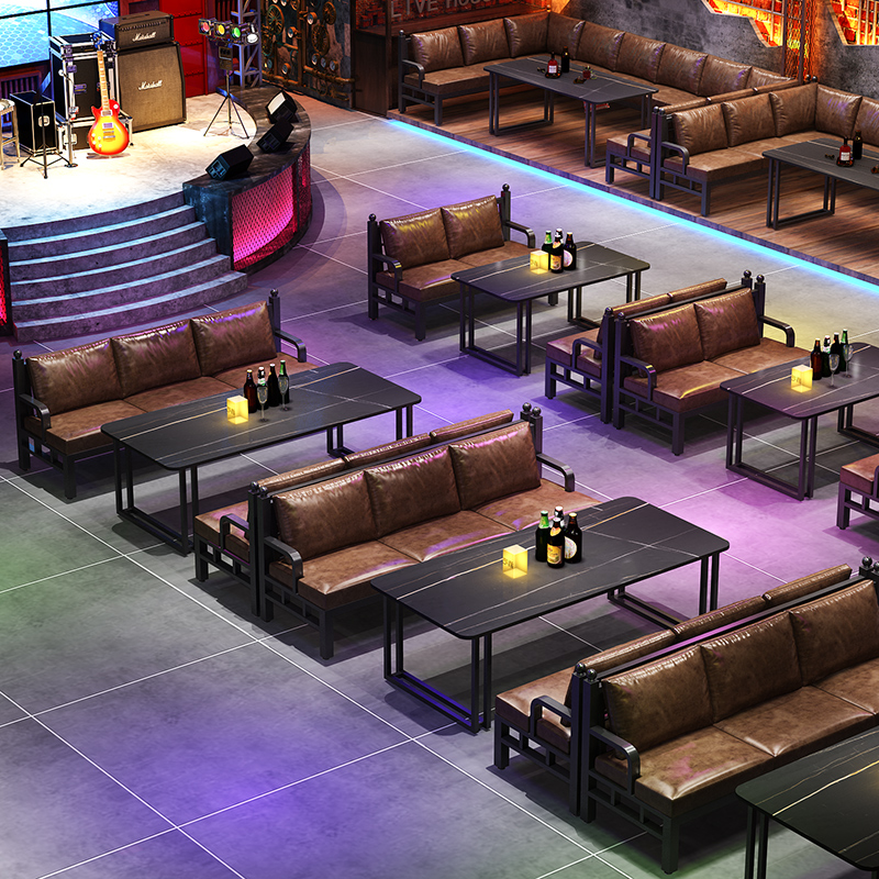 复古工业风酒g吧卡座沙发商用烧烤火锅店餐桌酒馆清吧铁艺桌椅组