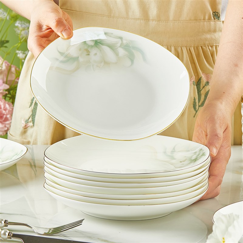 高档骨瓷盘子菜盘家用新款2025轻奢高级感M餐具饭盘碗套装陶瓷深