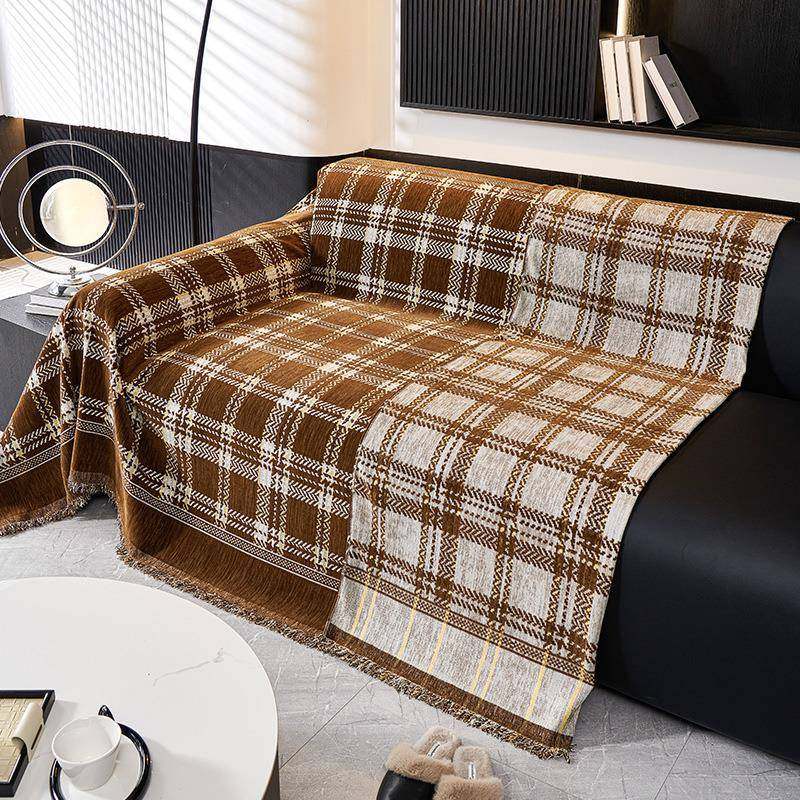 古盖格调客厅沙发巾四季套通用棕色沙发布SL-0069一整张全包罩沙