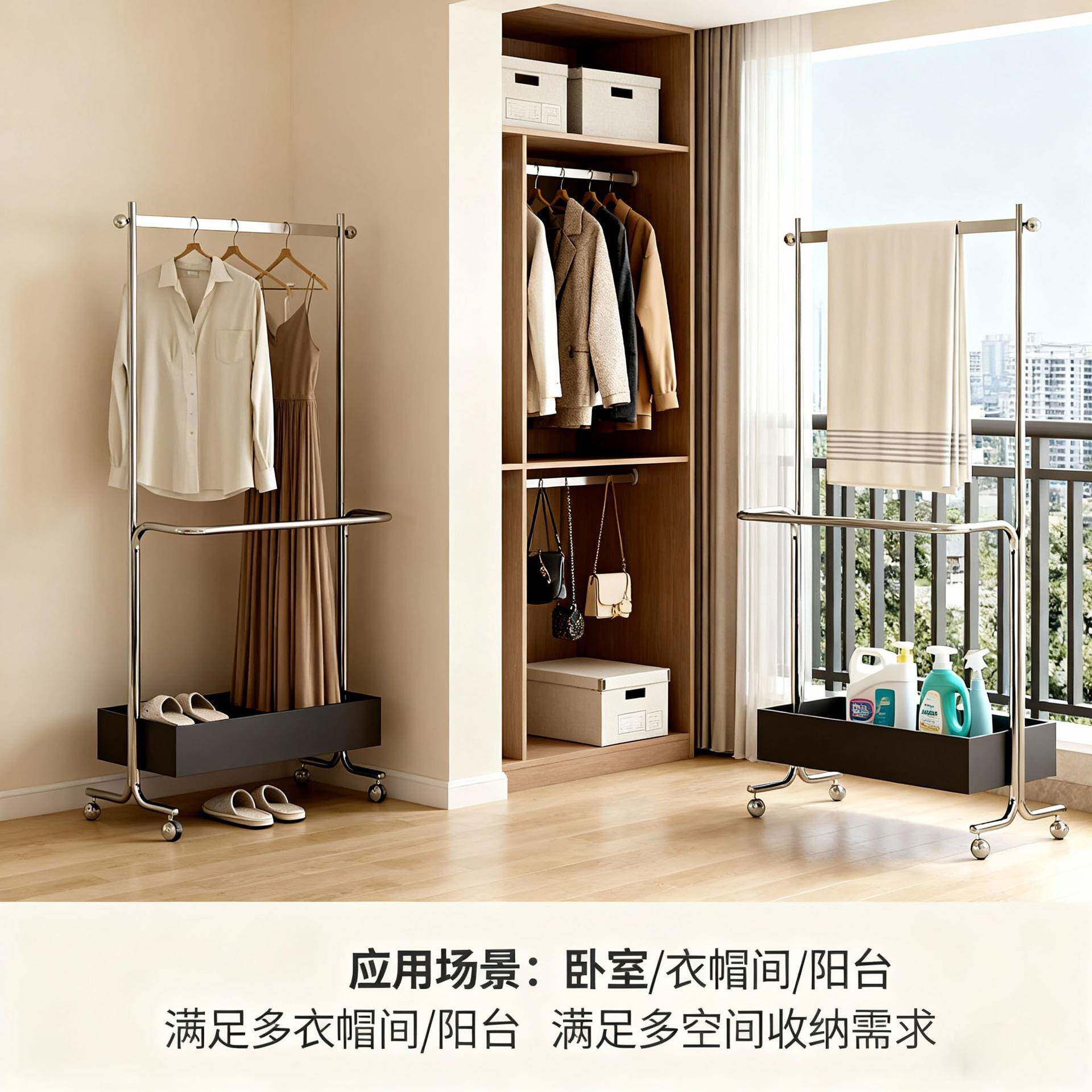 中古风衣帽卧室客厅可衣移动不锈钢置物架架衣CXM简约架立式落地