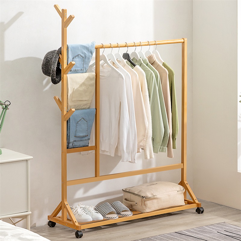 木马人挂衣架落地卧室衣帽架衣服挂架子置物简易网T红家用立式挂