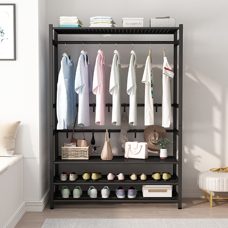 晾衣架落地卧室挂衣架简易家用A收纳架玄关入户门挂包架衣鞋架一
