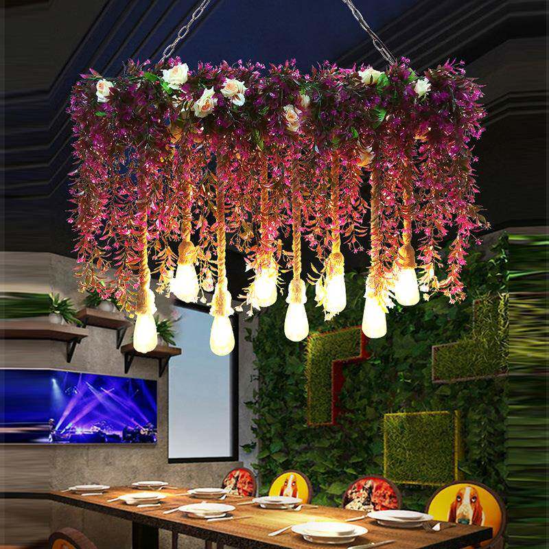 创意台植物吧灯个性植物吊灯酒吧清吊吧餐厅花店复古绿麻绳灯工业