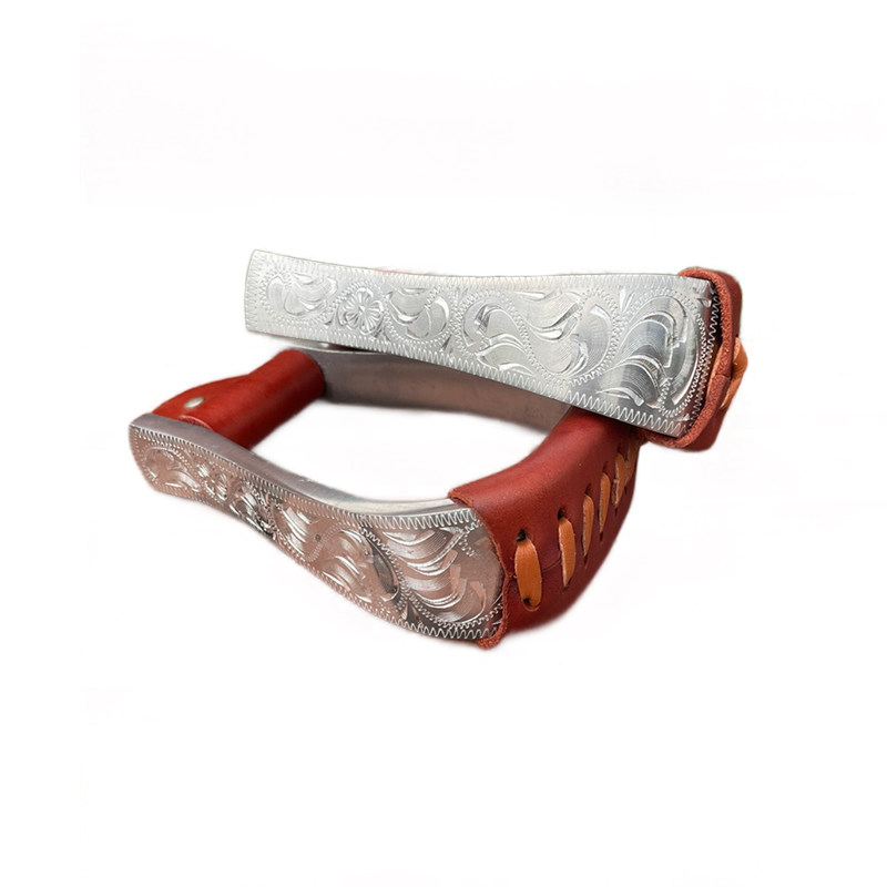 骑马西部马鞍雕花铝脚蹬马镫实心铝材质户外牛仔野骑马术马具配件