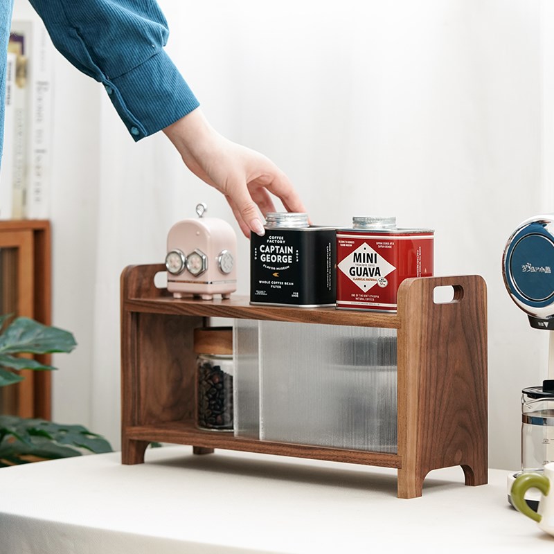 黑胡桃木茶具收纳展示柜水杯咖啡杯防尘置物柜厨房桌面茶叶博古架