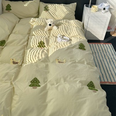 梨梦 绿光森林ins可爱纯棉水洗棉四件套全棉床单被套宿舍床上用品