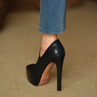 防水台细跟单鞋 女 2024春夏季 misili 厚底女鞋 尖头高跟鞋 新款 时尚