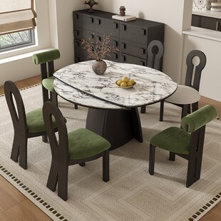 法式复古实木宝格丽大理石可伸缩餐桌椅组合方桌可U变圆桌吃饭桌