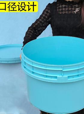 淡色60升菜大圆形蓝螺旋桶家用食品级PYG塑料口储水桶泡腌制发酵