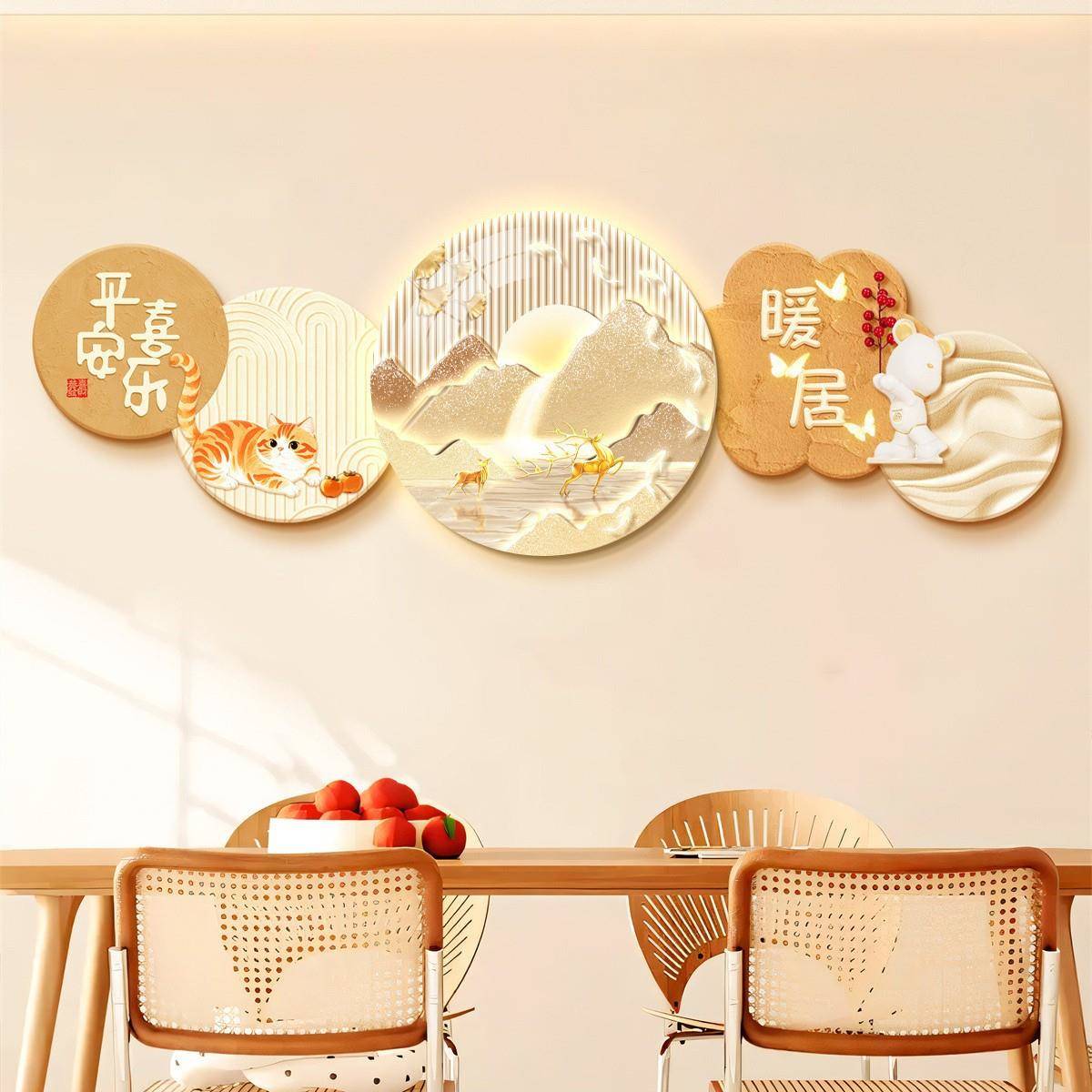 暖奶油风卧室装饰画灯画好寓意床居背头景墙壁简画约立体DKA-X挂