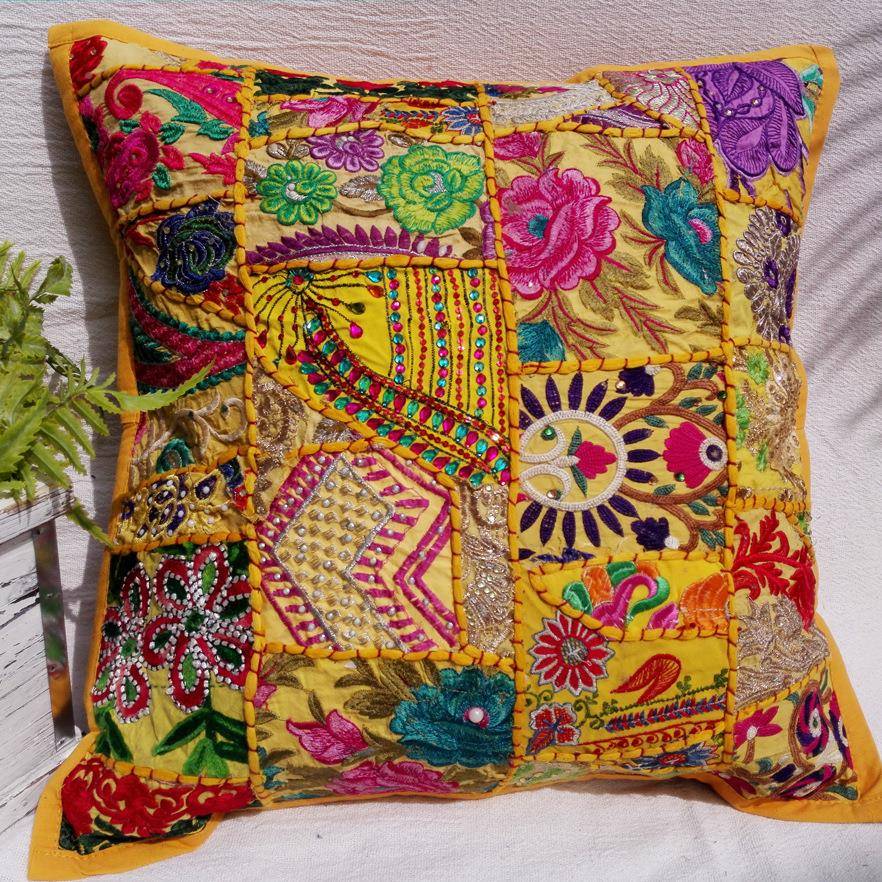 003口印度进工剪拼靠布棉抱枕套腰枕手垫柔软东南亚异域