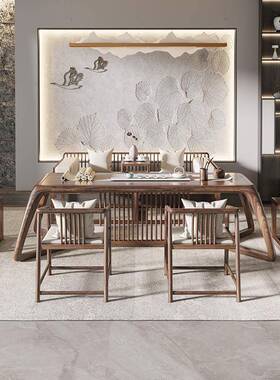 实茶新中式办公室茶馆茶楼会YFG客泡桌茶桌椅阳台茶新台中木式茶