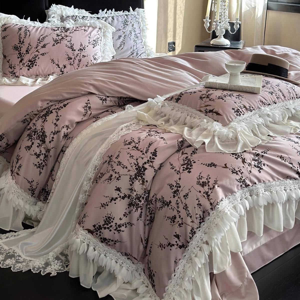 1法式浪漫羽雪纺边天丝棉件套YLS-2024单小众工艺复古被套四毛床