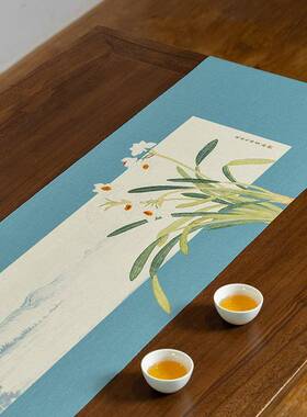 一山水画古致CXD-10典雅高条洁雅棉麻防优水桌旗