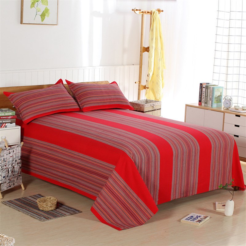 【不起球不掉色纯棉床单】加厚老粗布炕单学生宿舍床单三件套被套