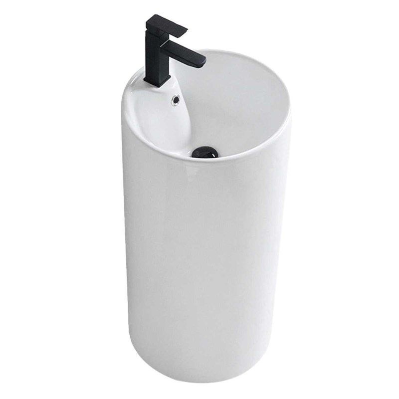 陶瓷一体落地式立柱盆卫生间立式洗脸盘圆形洗手盆小户型阳台水池