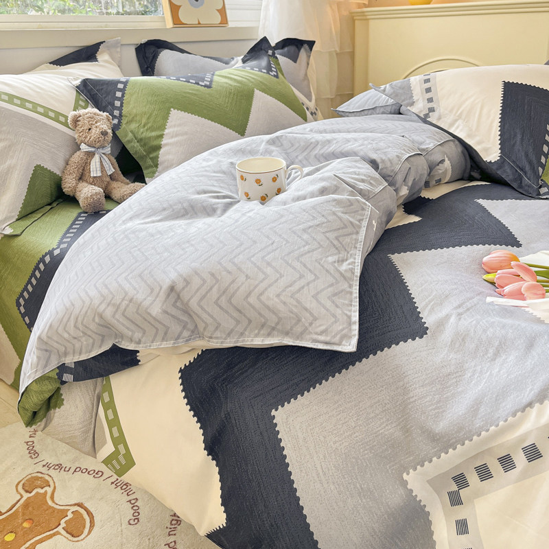 被套单件纯棉 简约条纹全棉被罩被子套被芯套单双人200x230四件套