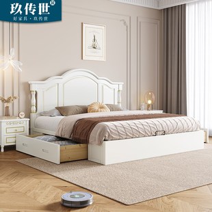 美式 实木床白色奶油风1.8米现代简约1.2m单人床1.5双人床主卧婚床