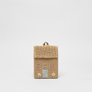 女生草编包书包ZA新款 童包可爱小房子编织双肩包背包迷你