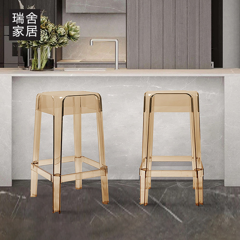 亚克力凳子餐椅透明椅子吧台椅吧椅塑料椅网红水晶椅高脚凳家用