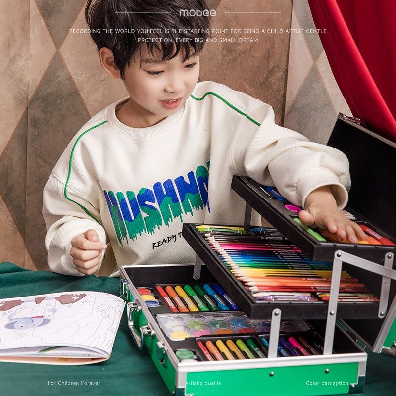 mobee儿童水彩笔画笔礼盒箱蜡笔画画工具小学生绘画套装美术彩笔