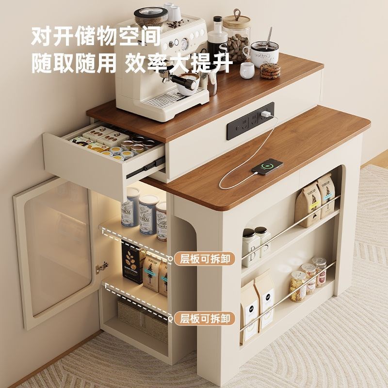 奶油风岛台餐桌一体家用伸缩小户型餐厅多功能法式折叠饭桌