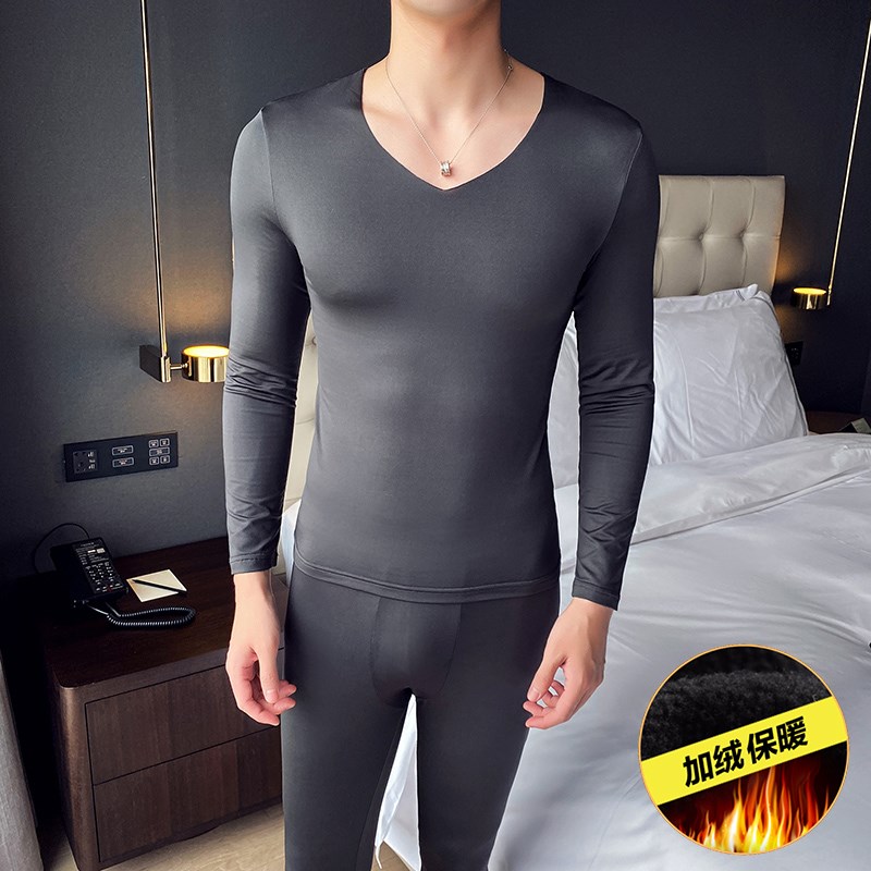 小码V领紧身无痕保暖内衣套装男矮个子XS码S秋衣秋裤155CM