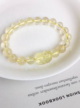 招财黄水晶貔貅手錬女款串珠珠子转运手串男情侣天然水晶饰品礼物