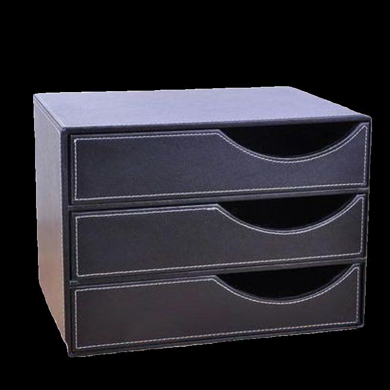 皮质桌面收纳盒a4资料架整理盒抽屉式三层文件盒办公室书桌储物柜