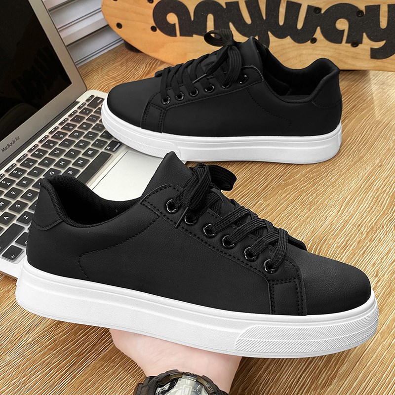 春季休闲鞋白底皮鞋厚底温州男鞋黑色运动鞋男士皮面鞋子低帮板鞋