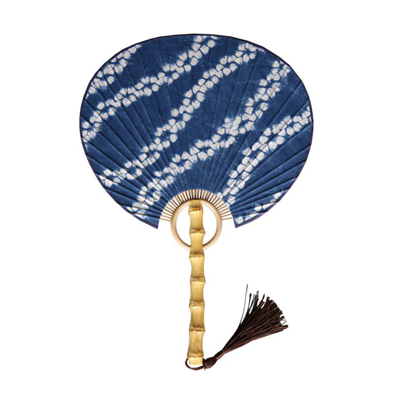 布茗堂 扎染竹根柄团扇 草木染植物蓝染面料手工制作