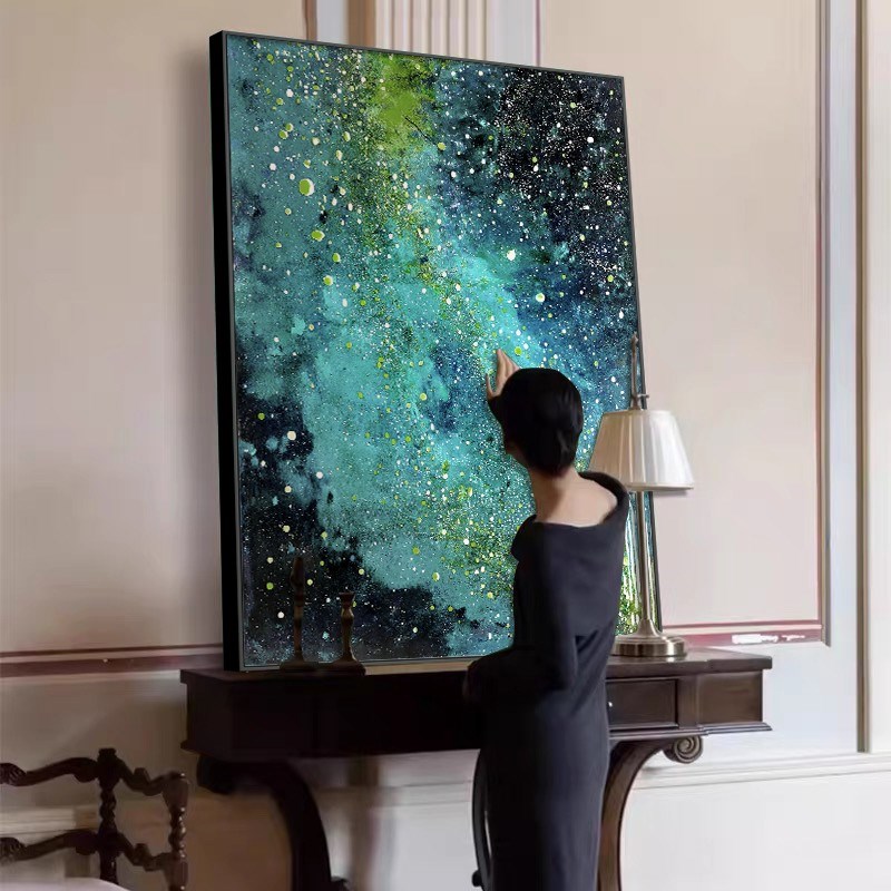 星空客厅平面画抽象沙发背景墙装饰画高级感简约玄关落地画艺术感图片