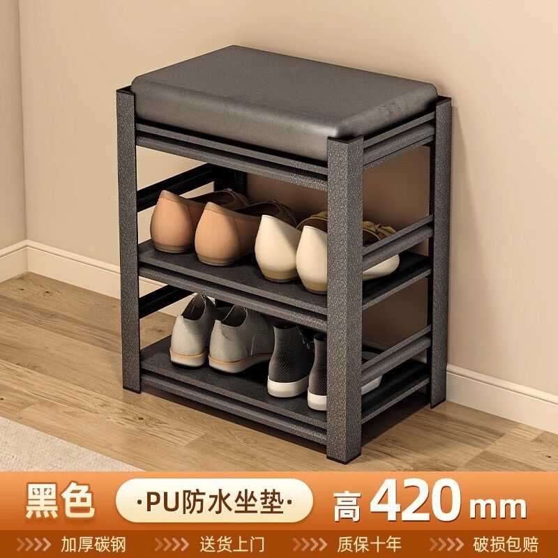 钢制鞋架子家用门口多层带换鞋凳子入户坐凳一体玄关室内铁艺鞋柜