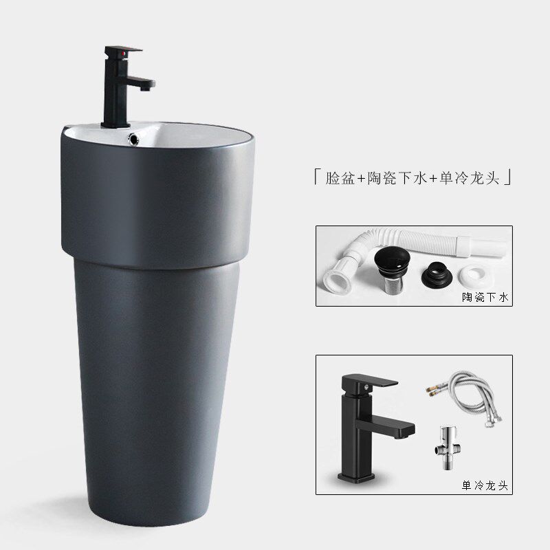 W6简约陶瓷立柱盆小户型卫生间立式洗脸盘落地式一体洗手池阳台圆