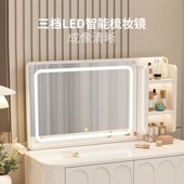 奶油风梳妆台卧室现代简约小户型化妆桌床头收纳斗柜书桌方镜一体