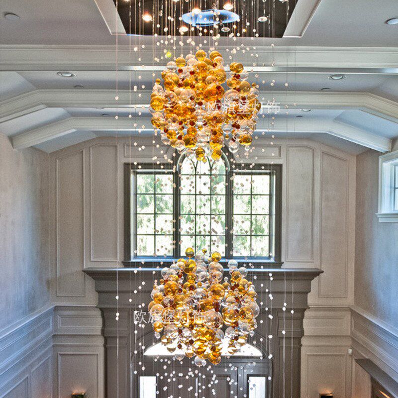 创意网红彩色玻璃艺术圆球吊灯现代简约展厅餐厅泡泡球灯具楼梯灯