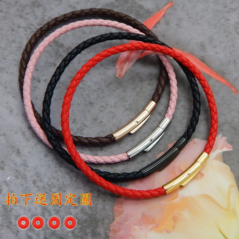 不锈钢薄边按扣配包边绳手t链绳手绳可穿3D硬金串珠绳手绳男女红