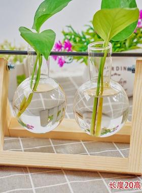 创意木架水培花瓶绿萝植物玻璃花C器客厅小容器办公室桌面装饰摆