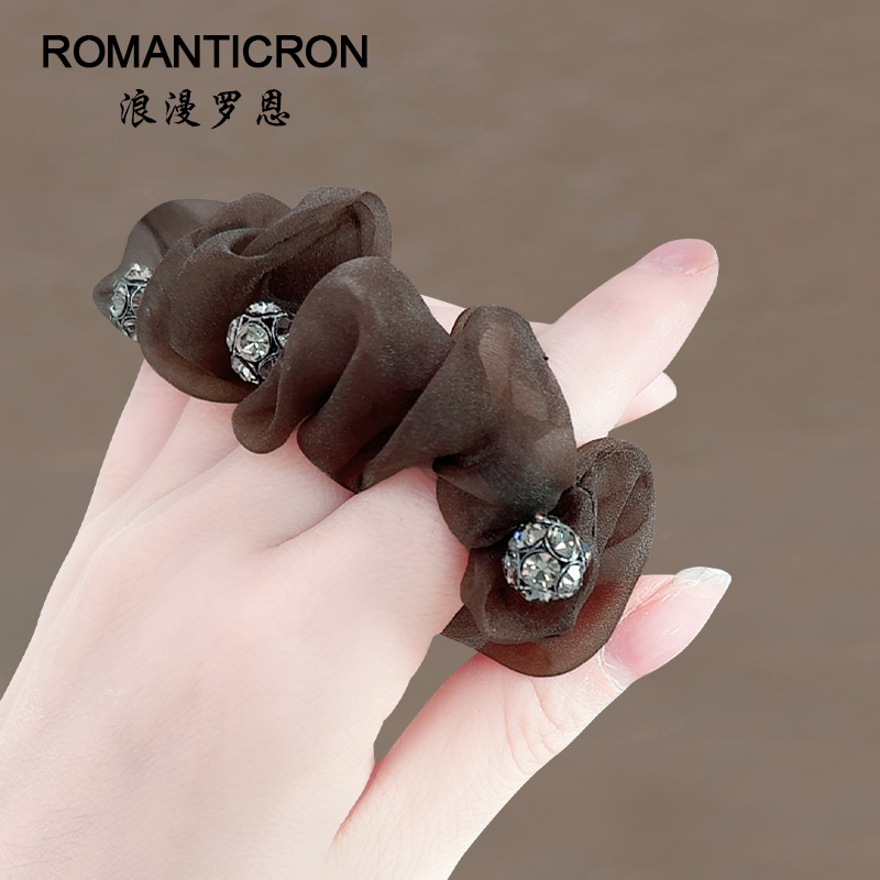 低丸子头发圈韩系女高级感盘发A夏季头花扎头发欧根纱精致小号肠