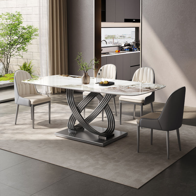 意式轻奢餐桌椅组合现p代简约轻奢超晶石岩板餐桌小户型家用长方