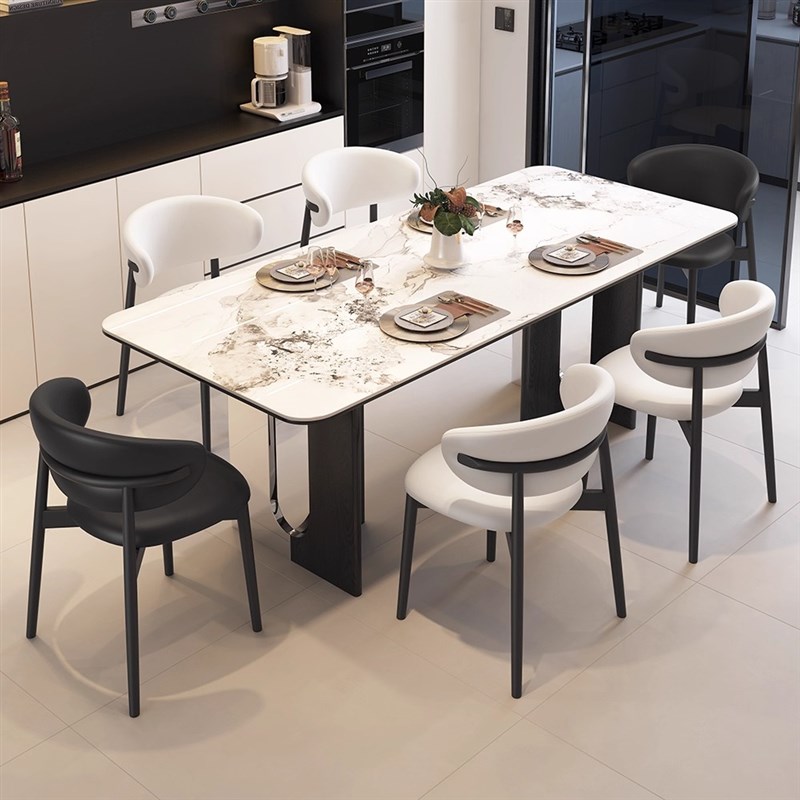 香丽华庭岩板餐桌椅组合现代简约轻奢小户型家用长方形.意式吃饭