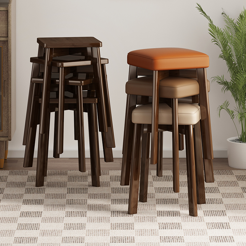 凳子家用小板凳现代简约餐桌椅y子网红圆凳可叠放餐椅实木方凳矮