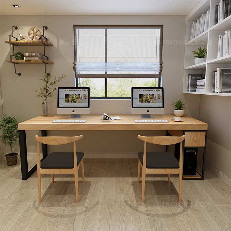 现代简约实木办公桌 家用书房办公写字桌工作室单双人电脑办公桌