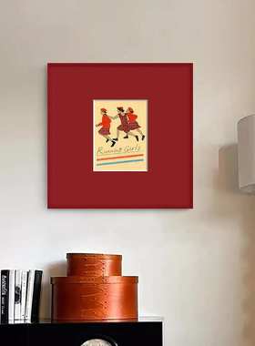 running girls法式小众艺术装饰画摆画人物复古挂画红色外框壁画