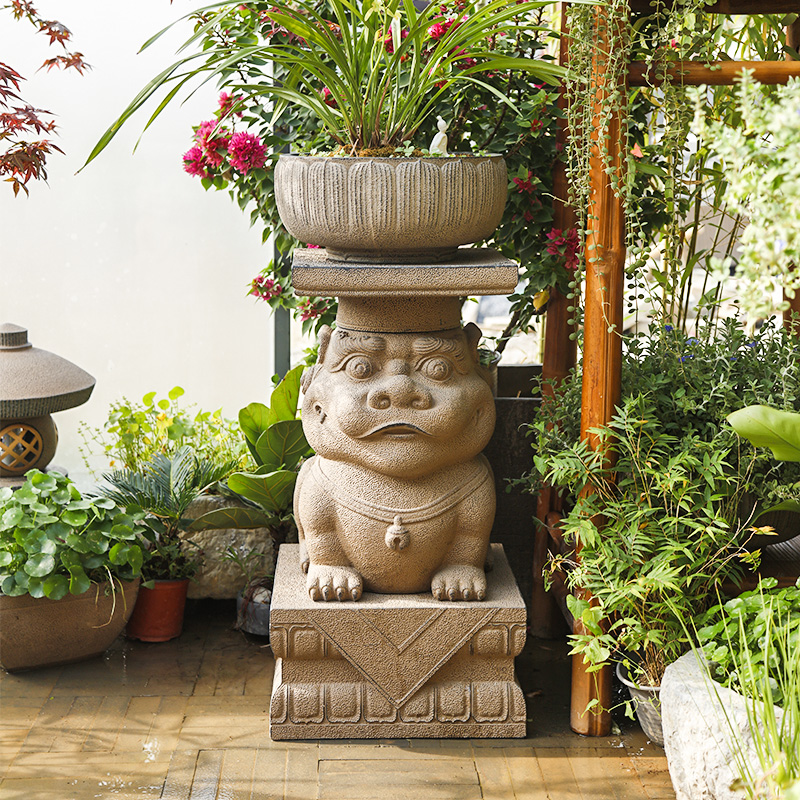 中式庭院花园布置户外装饰造景摆件仿石花盆底座入户大门门墩石墩