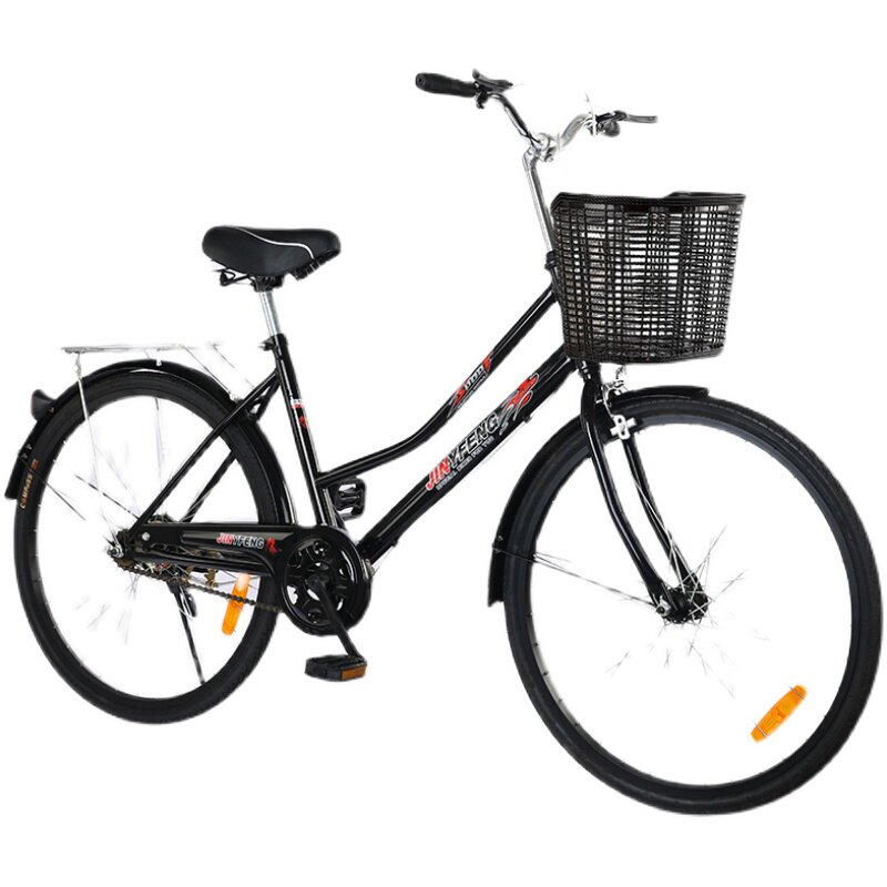 轻便实心胎自行车女式男成年大人学生24寸免充气上班通勤代步单车